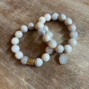 Set of Two Faceted White Agate Stretch Bracelets